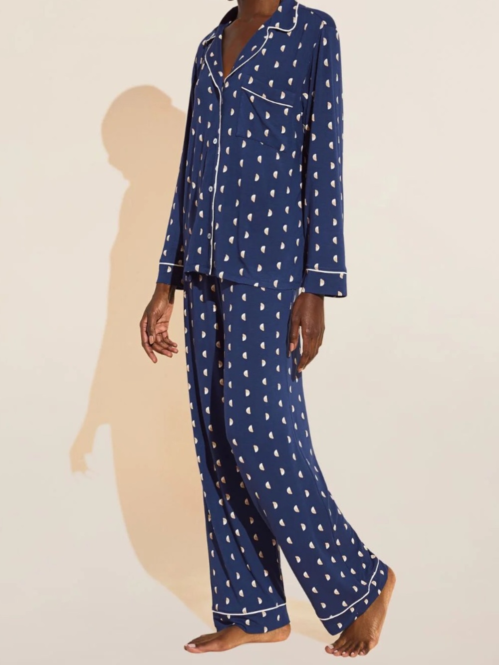 Eberjey Gisele Long PJ Set XL Navy Half Moon Print TENCEL Modal